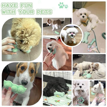 Petcare 6 Pack Small Dog Toys for Small Breed, Cute Green Puppy Teething Toys, Rubber Chew Toys, Essentials to Keep Them Busy, Best Pet Birthday Dog Toys - color: Green