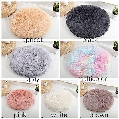 Calming Dog Cat Bed Cat Cushion Cat Mat Long Plush Round Sleeping Bed for Small Medium Kitten Puppy,15.74"/19.68"/23.62"(40cm/15.74inch,Black) - color: Black, size: 40cm/15.74inch