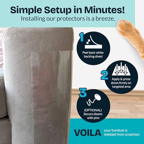 Reli. Cat Scratch Furniture Protector (7 Pack w/Pins) XL | Cat Couch Protector from Claws | Clear Plastic Anti Scratch Furniture Shield for Couch Corner, Sofa