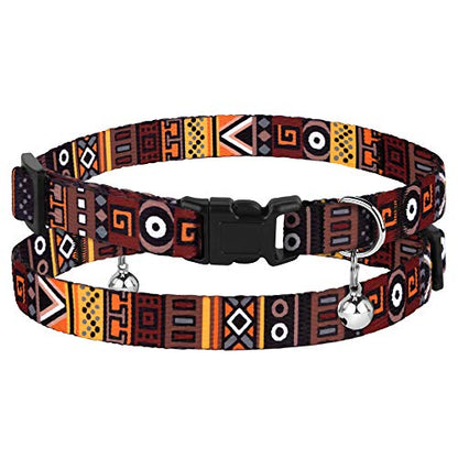 CollarDirect Cat Collar Breakaway with Removable Bell Set of 2 PCS - color: Aztec Brown + Aztec Green