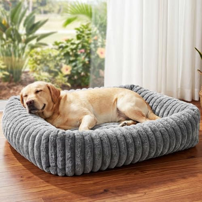 Dog Beds Large Sized Dog, Washable Self Warming Dog Cat Bed Rectangle Orthopedic Large Pet Sofa, Super Soft Plush Rabbit Fur Pet Couch Cute Cat Bed with Removable Zipper Cover & Anti-Slip Bottom - size: 36*28*8 inches