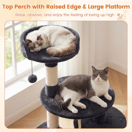 PETSITE 36-inch Multi-Level Cat Tree, with Sisal Scratching Posts, Comfy Top Perch, Cozy Condo, Playful Sisal Rope and Spring Ball, and Dangling Ball, Ideal for Indoor Cats and Kittens (Dark Grey) - color: Dark Grey
