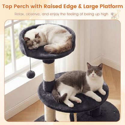 PETSITE 36-inch Multi-Level Cat Tree, with Sisal Scratching Posts, Comfy Top Perch, Cozy Condo, Playful Sisal Rope and Spring Ball, and Dangling Ball, Ideal for Indoor Cats and Kittens (Dark Grey) - color: Dark Grey