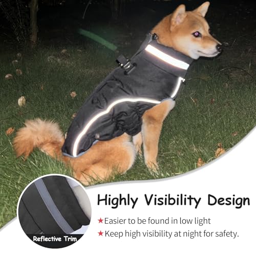 Dog Coat, Reflective Dog Jacket Waterproof Windproof Puppy Cold Weather Coats with Harness Built in, Winter Extra Warm Pet Coat Fleece Vest for Small Large Pets and Puppy (Black, XX-Large) - color: Black, size: XX-Large