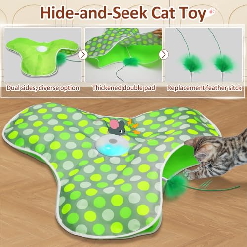 Sofolor Interactive Cat Toy, Automatic Cat Toys for Indoor Cats, Hide and Seek Cat Toy with Motion Activated, Moving Feather, Chirping, USB Rechargeable - color: Green