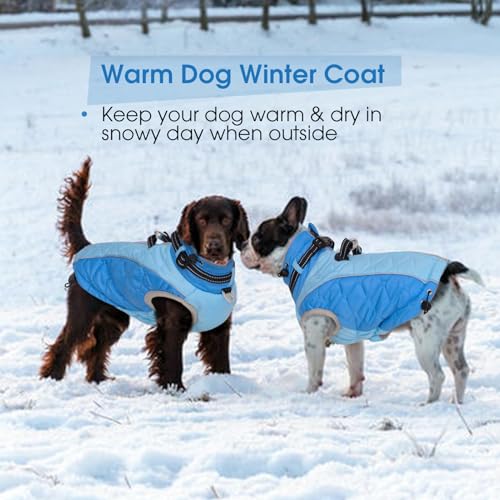 Winter Dog Coats for Large Dogs, Turtleneck Winter Jacket, Windproof Fleece Snowsuit, Reflective Cold Weather Clothes with D Ring and Adjustable Buckles, Large Dog Vest- L Blue - color: Blue, size: Large