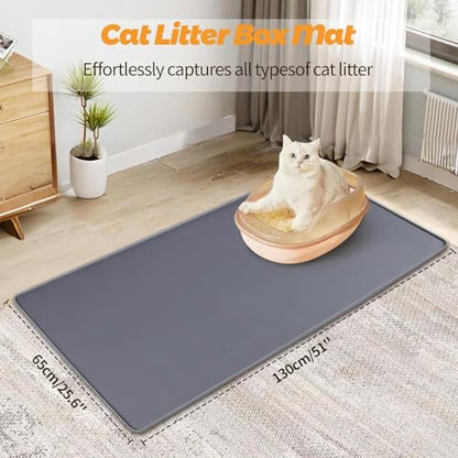 Kalolary Cat Litter Mats, 51" x 25.6" Extra Large Silicone Cat Mat for Litter Box, Easy to Clean Kitty Litter Trapping Mat, Soft on Kitty Paws, Waterproof, Urine-Proof Kitty Litter Mats for Floor,Grey - color: Grey: 130x65cm