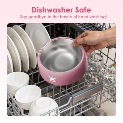 PAWGETHER® Stainless Steel Dog Bowls, Dog Food Water Bowl with Non-Slip Base Two-Piece Design Easy Clean Dishwasher Safe Pink 34oz + 12oz - color: Pink (34oz + 12oz)