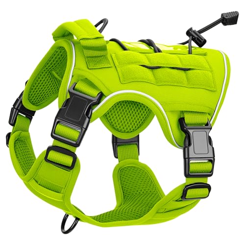 Heavy-Duty Tactical Dog Harness for Large Dogs, No Pull Adjustable Reflective Pet Vest with Molle System, K9 Military-Grade Control for Service Training, Outdoor & 10+ Breeds, Wild Lime, Small - color: Wild Lime, size: S: Neck: 14-19'', Chest: 20-26''