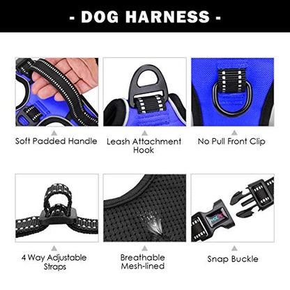 PHOEPET No Pull Dog Harness Medium Reflective Front Clip Vest with Handle,Adjustable 2 Metal Rings 3 Buckles,[Easy to Put on & Take Off](XS, Royal Blue) - color: Royal Blue, size: Extra Small