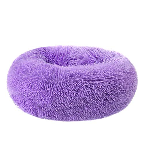 otoez Kitten Puppy Bed Extra Small XS Round Dog Cat Beds Anti Anxiety Plush Pet Calming Donut Bed with Non-Slip Waterproof Bottom, Washable (15.7", Purple) - color: Purple, size: 15.7"