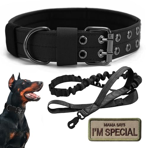 Tactical Dog Collar Military Adjustable Dog Collars Soft Nylon Training Collar with Patch Heavy Duty Metal Buckle Collars for Medium Large Dogs (Black-1, XL) - color: Black-1, size: XL