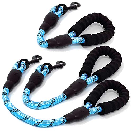 Cymiler Nylon Traffic Leash with Padded Handle, 3 Sizes - Short Dog Training Leash with Reflective Threads for Small to Large Dogs (Blue) - color: Rope-Blue