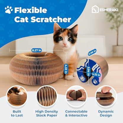 Flexible Cat Scratcher Bundle with Built-In Ball Track - Interactive Shape Shifting Magic Organ Cat Toys for Indoor Cats - Corrugated Cardboard, Magnetic Design, Foldable Space Saving for Bored Cats