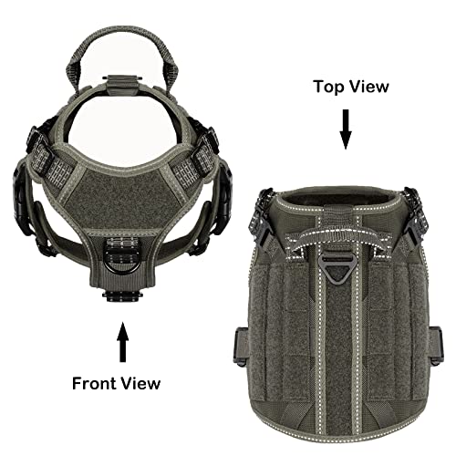 ICEFANG Tactical Dog Harness, Small Size,2X Metal Buckle,Working Dog MOLLE Vest with Handle,No Pulling Front Leash Clip,Hook and Loop Panel (Green,S (Pack of 1)) - color: Green, size: Small (Pack of 1)