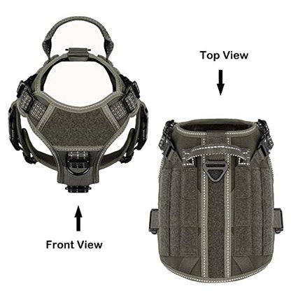 ICEFANG Tactical Dog Harness, Small Size,2X Metal Buckle,Working Dog MOLLE Vest with Handle,No Pulling Front Leash Clip,Hook and Loop Panel (Green,S (Pack of 1)) - color: Green, size: Small (Pack of 1)