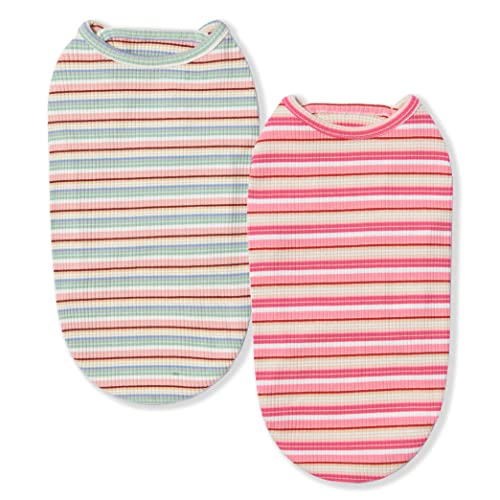 Dog Shirts Vest Cotton Striped T-Shirt, Sleeveless Stretchy Pet Clothes for Small Dogs, 2-Pack Soft Breathable Puppy Tank Top Cat Tee (XX-Large, Pink,Rose) - color: Pink,Rose, size: XX-Large