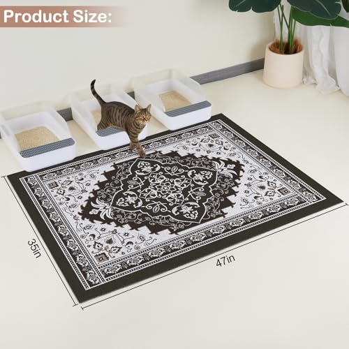 Glittme Cat Litter Mat with Non-Slip Bottom Litter Box Mat 47"X35" Litter Trapping Mat Easy to Clean Washable Cat Food Mat for Kitty,XXL - color: Black, size: 47"x35"