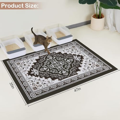 Glittme Cat Litter Mat with Non-Slip Bottom Litter Box Mat 47"X35" Litter Trapping Mat Easy to Clean Washable Cat Food Mat for Kitty,XXL - color: Black, size: 47"x35"