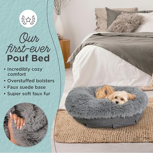Best Friends by Sheri Ultra Calming Pouf Bed, Orthopedic Round Dog Bed for Joint Support, Faux Fur, Washable Cover, Gray, Small, 23"x23" - color: Gray, style: Small