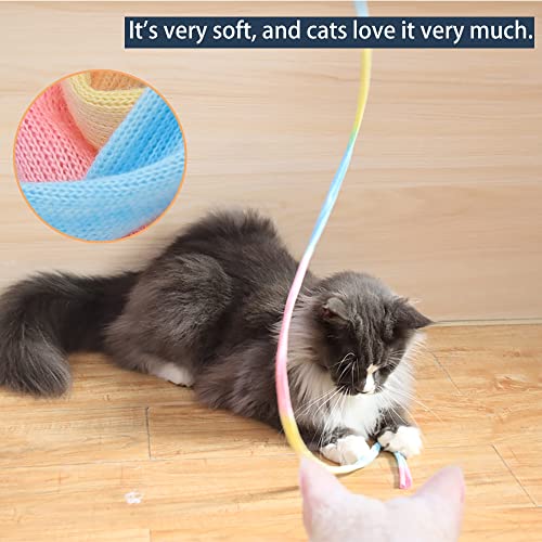 LASOCUHOO Interactive Cat Wand Toys Interactive Cat Teaser Wand String Ribbon Rainbow Charmer for Cats and Kittens - 2 Packs - color: Rainbow