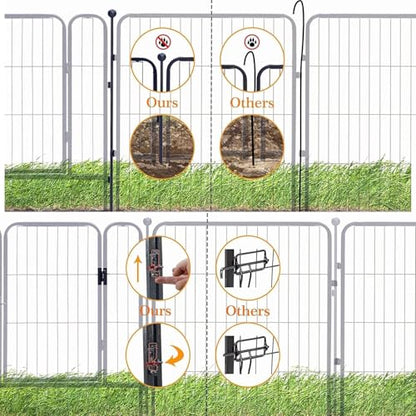 Dog Playpen,24/32/40 Inch Height in Heavy Duty,Folding Indoor Outdoor Dog Exercise Fence, Portable Pet Playpen with Door for Large Medium Dogs - Silver Gray (8 Panels, 24 inch) - style: 24 Inch