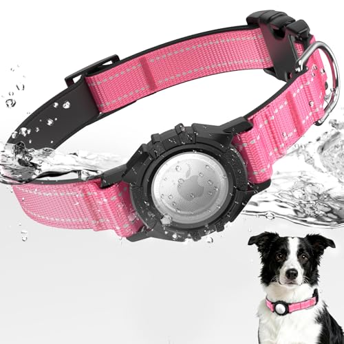 AirTag Dog Collar, Reflective Dog Collar with Airtag Holder, IP68 Waterproof Integrated Air Tag Dog Collars, Ultra-Durable, Comfortable Padded, GPS Tracker Collars for Dogs (HotPink, L) - color: HOTPINK, size: L (17.14"-23.62")