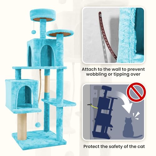 58.5inch Large Cat Tree Tower Condo for Indoor Cats, Soft Plush Multi-Level Climbing Tree Cat House, Scratching Post, More Entrance/Exit, Sisal Rope, Peacock Blue - color: Peacock blue