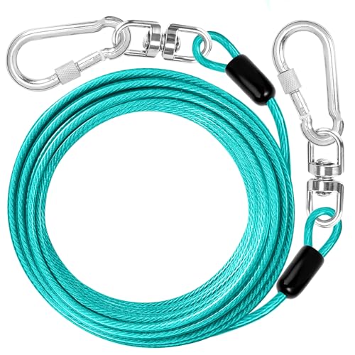 Dog Tie Out Cable: 30 ft Dog Lead for Yard - Heavy Duty Chain Leash Outside for Small Large Dogs Up to 500 lbs - Outdoor Dog Runner Tether - color: Teal, size: 30FT
