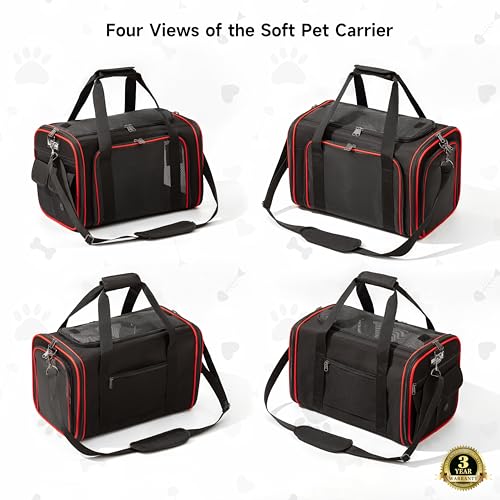 EliteField Soft-Sided Pet Carrier (3-Year Warranty, Airline Approved), Foldable Travel Bag with Removable Fleece Bed for Dogs, Cats & Small Pets, Scratch-Resistant Mesh - color: Black, size: 20.0"L x 12.0"W x 12.0"H