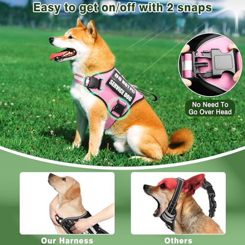 Service Dog Vest Harness and Leash Set+10 Patches,No Pull&Easy Walk Reflective Dog Harness with Soft Padded Handle for Training/Everyday,Fit Small/Medium/Large/Extra-Large Dogs (Pink XL) - color: Pink, size: Extra-large