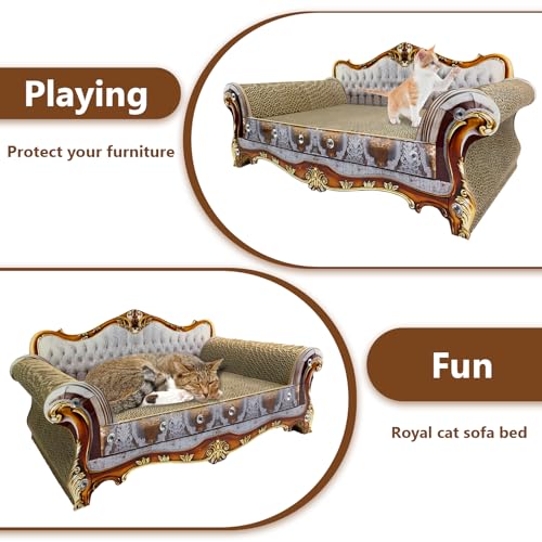 Luxury Cardboard Cat Scratcher Sofa Bed, Couch Shaped Cat Scratching Board, Scratch Lounge with Catnip, Scratcher for Indoor Cats Kittens Kitties Grey - color: Retro Baroque