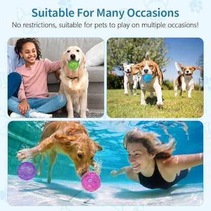 RICHIE Ultra Durable Squeaky Dog Balls 3 Inch for Large Medium Dogs, Tough Chew Toys for Aggressive Chewers, Floating Fetch Balls for Pool Play, Teeth Cleaning Dog Toys 3 Pack Purple + Green + Green - color: Purple + Green + Grenn
