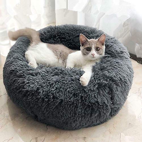otoez Kitten Puppy Bed Extra Small XS Round Dog Cat Beds Anti Anxiety Plush Pet Calming Donut Bed with Non-Slip Waterproof Bottom, Washable (15.7", Dark Grey) - color: Dark Grey, size: 15.7"