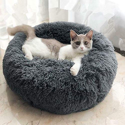 otoez Kitten Puppy Bed Extra Small XS Round Dog Cat Beds Anti Anxiety Plush Pet Calming Donut Bed with Non-Slip Waterproof Bottom, Washable (15.7", Dark Grey) - color: Dark Grey, size: 15.7"