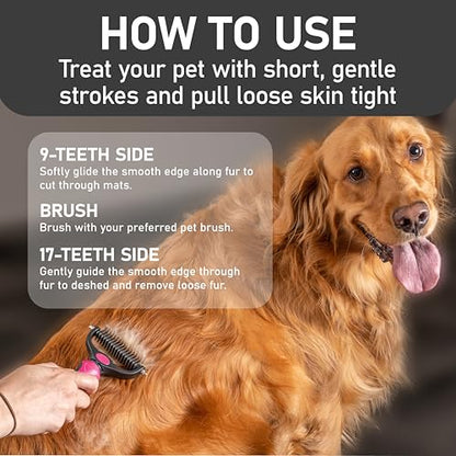 Maxpower Planet Hair Brush - Double Sided Shedding, Dematting Undercoat Rake for Dogs, Cats - Extra Wide Dog Grooming Brush, Pink - color: Pink, size: Large