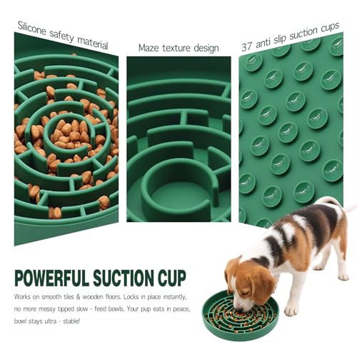 Silicone Slow Feeder Bowl, with Non-Slip Suction Cups, Anti-Choking, Puppy Puzzle Bowl, Slows Down Eating Speed, Relieves Anxiety, Suitable for S&M Sized Dogs and Cats(Green - color: Green