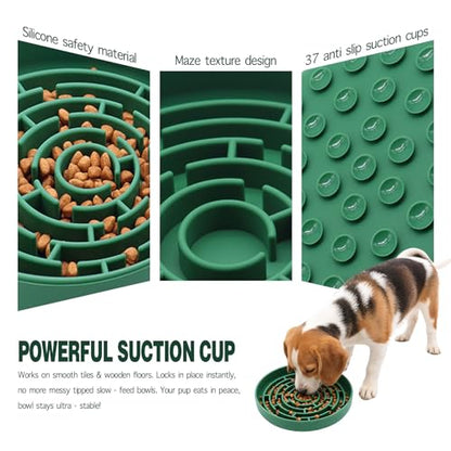 Silicone Slow Feeder Bowl, with Non-Slip Suction Cups, Anti-Choking, Puppy Puzzle Bowl, Slows Down Eating Speed, Relieves Anxiety, Suitable for S&M Sized Dogs and Cats(Green - color: Green