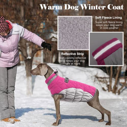 Lelepet Dog Coat Warm Dog Winter Coat Waterproof Dogs Jacket with Harness Built in Reflective Pet Fleece Vest Zip-Up Cold Weather Coats for Dogs Turtleneck & Windproof Coats Chihuahua Rose Red XS - color: Rose Red, size: X-Small