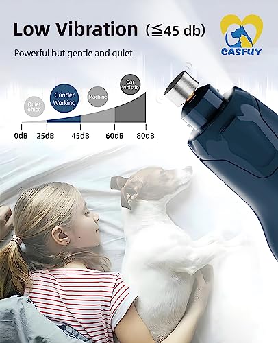 Casfuy Dog Nail Grinder Quiet - (45db) 6-Speed Pet Nail Grinder with 2 LED Lights for Large Medium Small Puppy Dogs/Cats, Professional 3 Ports Rechargeable Electric Dog Nail Trimmer with Dust Cap - color: Blue