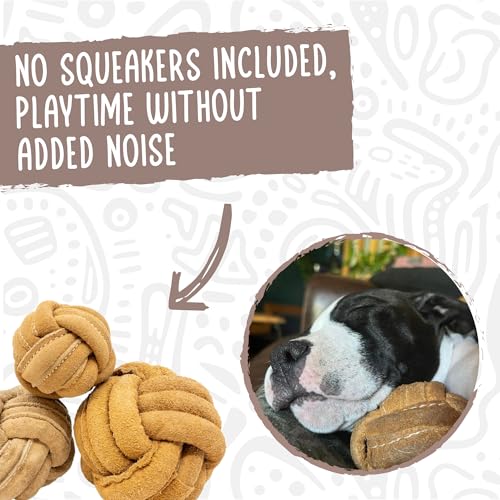 HuggleHounds Huggle-Hide Knotted Bone - Leather Dog Toys for Aggressive Chewers, Interactive for Small or Large Breeds, Tough & Durable - Knotted Leather Ball, Large - size: Large, style: Knotted Leather Ball
