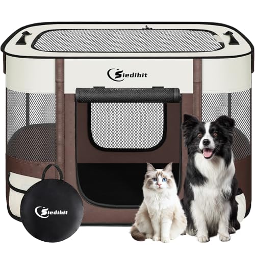 Dog Playpen,Cat Pet Puppy Pen,Portable Playpens for Dogs Indoor Outdoor Travel Camping Use,Foldable Dog Kennel Tent Crate for Rabbit Small Animals with Carrying Case (Brown, Medium) - color: Brown, size: Medium