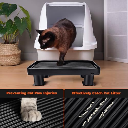 Black Litter Box Ramp with 4 Detachable Adjustable Height Stand, Litter Box Step for Small & Elderly Cats, Filter Cat Litter & Washable & Elevated Cat Ramp (14"x10"x3.74")