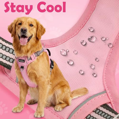 Funfox Dog Harness No Pull, Adjustable Pet Vest Harness, Super Soft Material with Vertical Handle Easy Control, Reflective Night Walking, 2 Leash Clips for Small Sized Dogs, Pink, S - color: Pink, size: Small