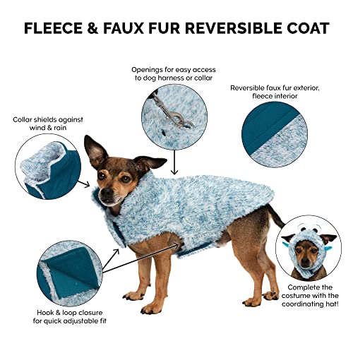 Furhaven Reversible Small Dog Coat, Washable & Insulating w/ Leash Access - Two-Tone Faux Fur & Quilted Fleece Flex-Fit Jacket - Marine Blue, Small - color: Marine Blue, size: SM