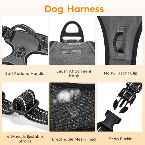 No Pull Dog Harness, No Chock Reflective Adjustable Soft Padded Pet Vest with Easy Control Handle, Easy Wearing with Stylish, Reinforced Knot, 2 Buckles - color: Gray, size: X-Small