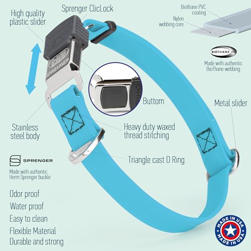 Biothane Waterproof Durable Dog Collar with Herm Sprenger - Quick Release ClicLock Buckle - Fits Medium and Large Dogs - Made in USA (Sky Blue, W 3/4" x L 12"-19") - color: Sky Blue, size: W 3/4" x L 12"-19"