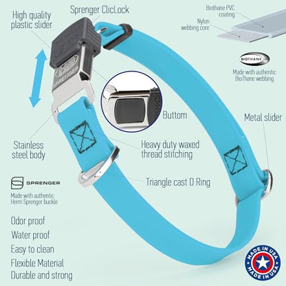 Biothane Waterproof Durable Dog Collar with Herm Sprenger - Quick Release ClicLock Buckle - Fits Medium and Large Dogs - Made in USA (Sky Blue, W 3/4" x L 12"-19") - color: Sky Blue, size: W 3/4" x L 12"-19"