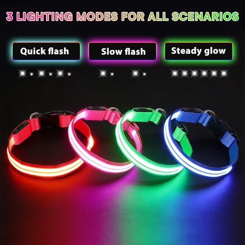 Neon LED Light Up Dog Collar for Night Walking, Rechargeable Safety Glow Illuminated Collar with 3 Modes Flashing, Reflective Adjustable Pet Light for Small/Medium Dogs Puppy 15-19" Neck (Green) - color: 1-Pack(Green)&Medium