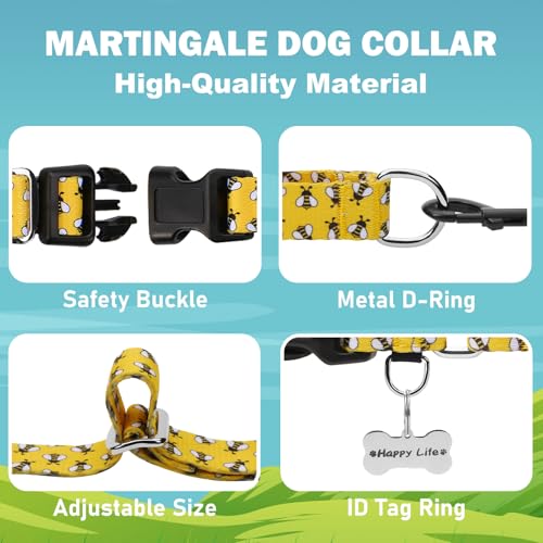 Martingale Dog Collar with Buckle Yellow Bee Dog Collar Adjustable Cute Design Patterns (Bee, Small) - color: Bee, size: Small